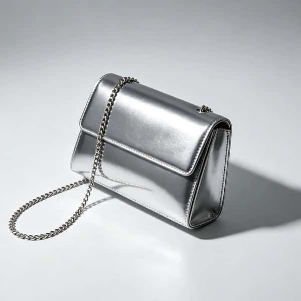 Metallic Silver Chain Crossbody Bag
