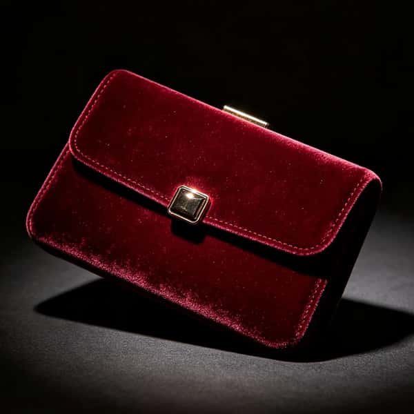 Deep Crimson Velvet Hard-Case Clutch